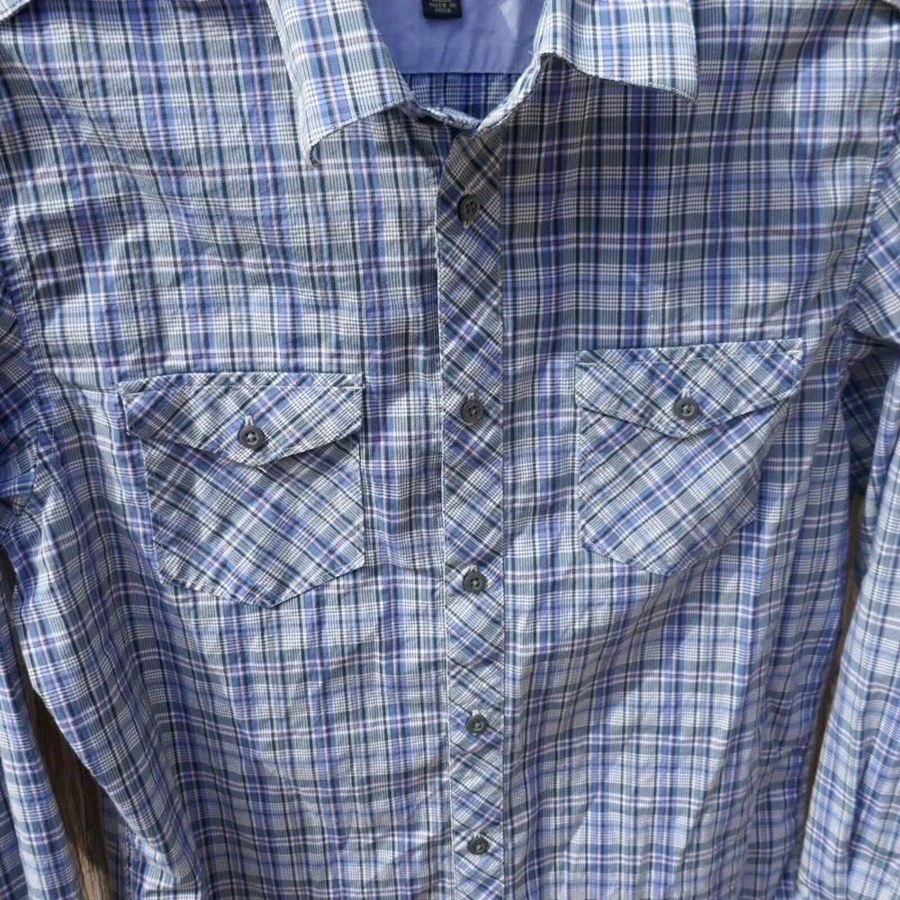 Banana Republic Button-Up Casual Shirt Long Sleeve Cotton Blend Blue Check M